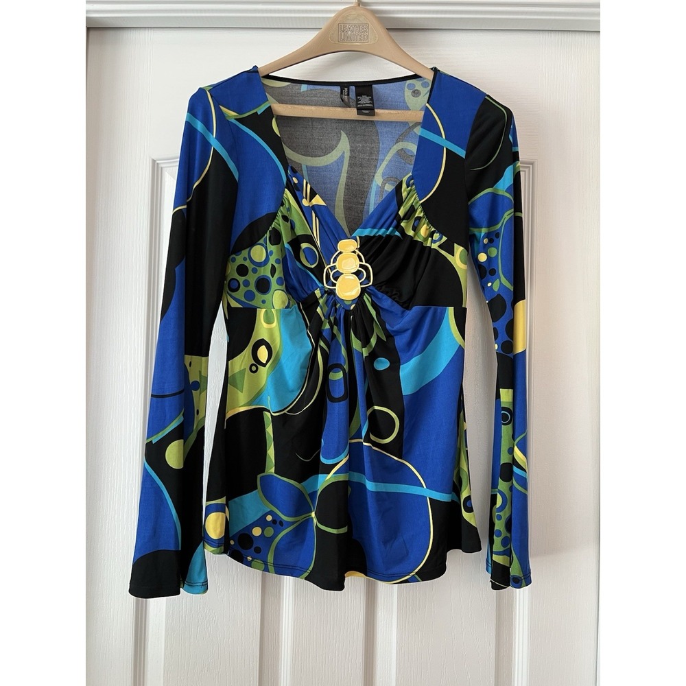 Bisou Bisou Tunic Shirt Top Women's‎ Small Bold Y2K Boho Festival Retro Bell